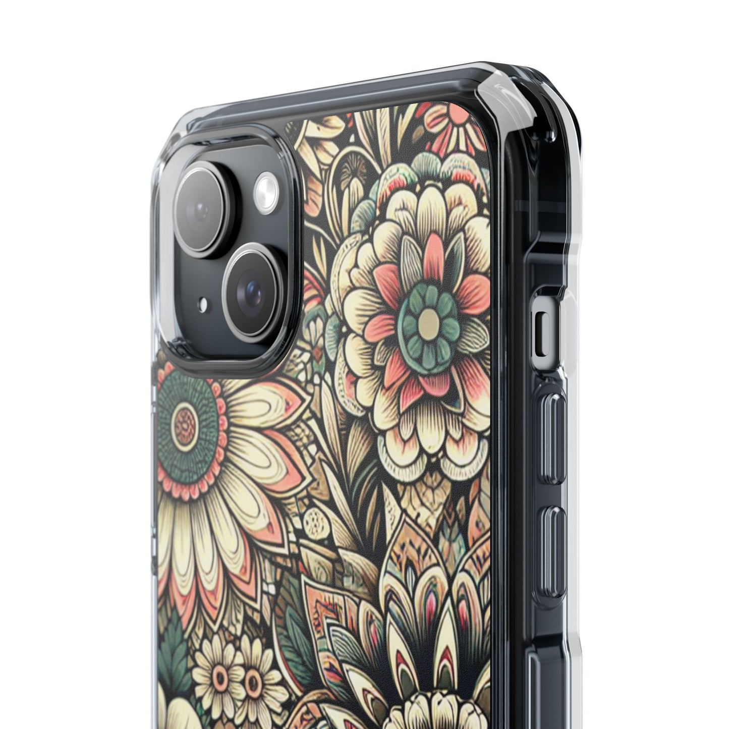 Boho Floral Magnetic Clear Impact Case for iPhone 16 15 14