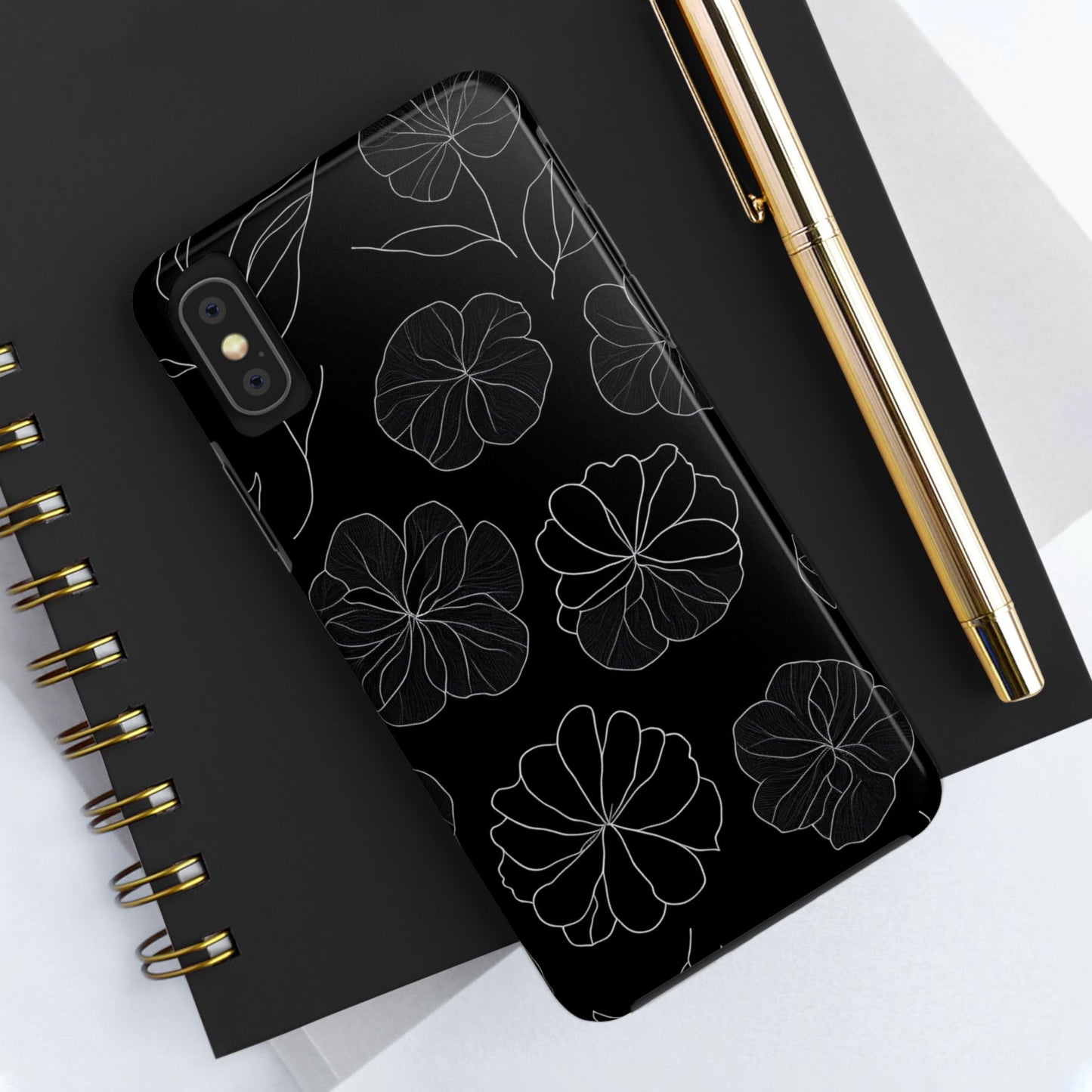 Black Floral Tough Phone Case