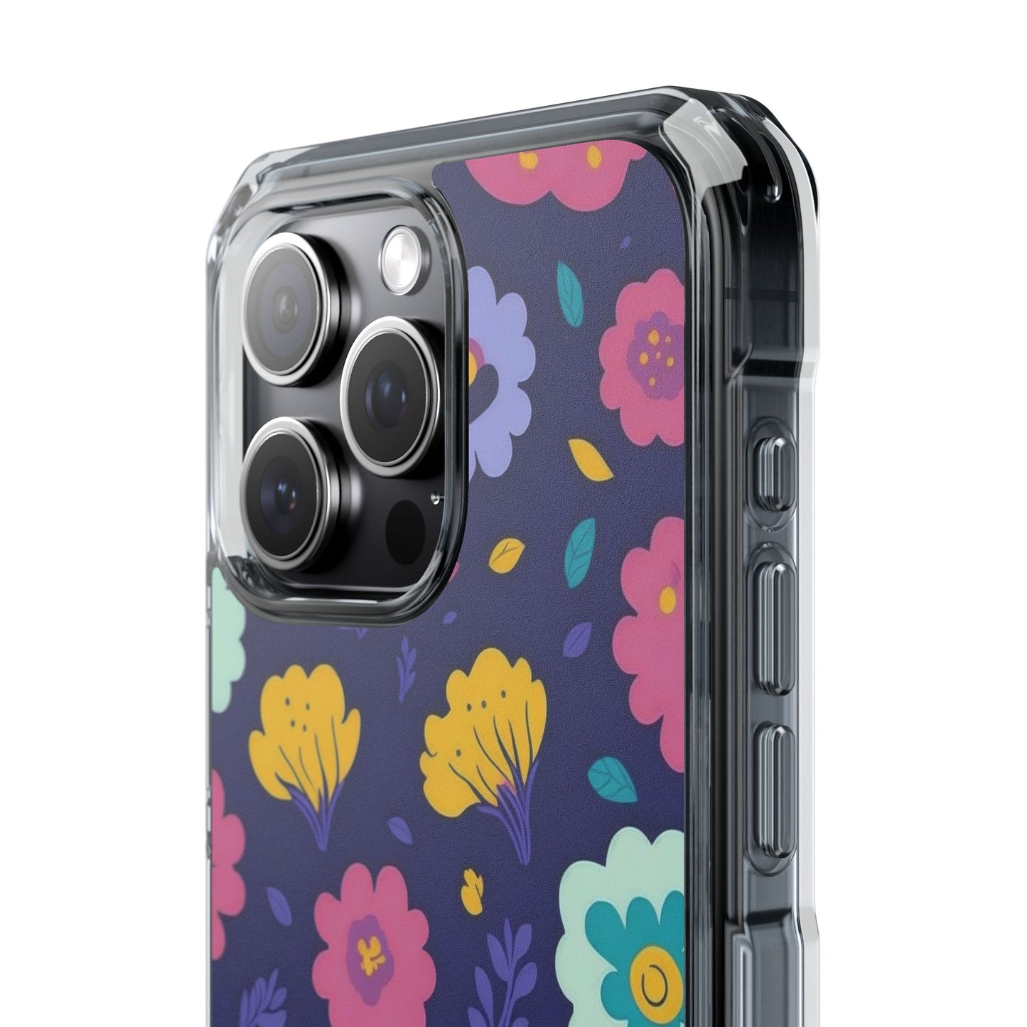 Purple Floral Magnetic Clear Impact Case for iPhone 16 15 14