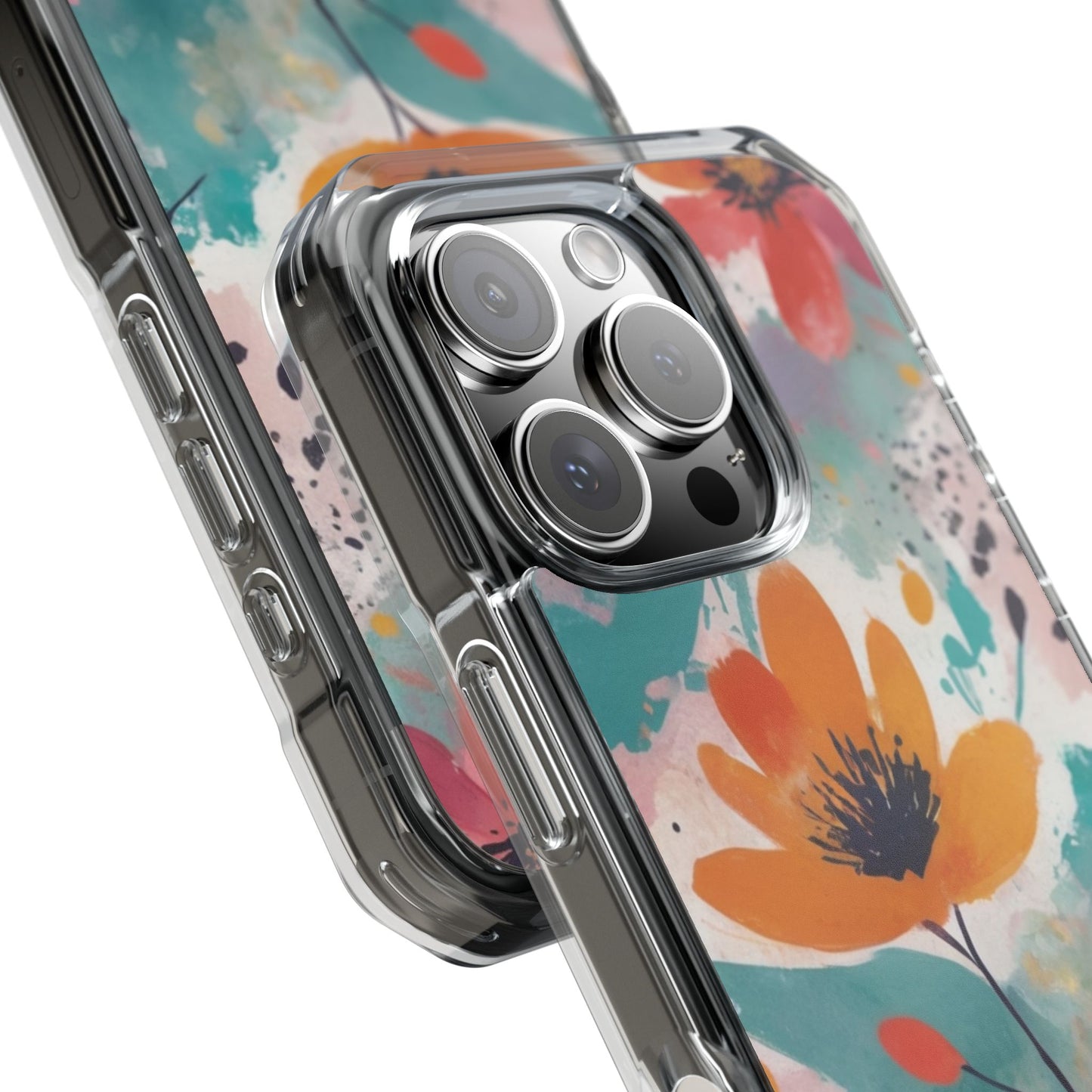 Floral Watercolor Design Magnetic Clear Impact Case for iPhone 16 15 14