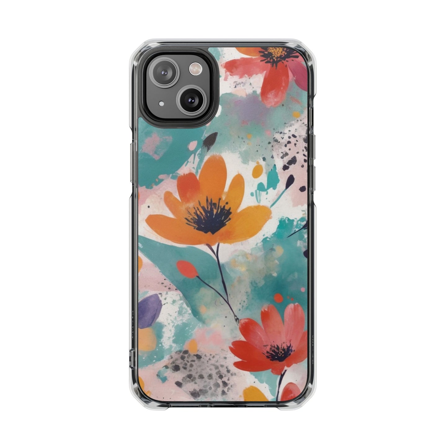 Floral Watercolor Design Magnetic Clear Impact Case for iPhone 16 15 14