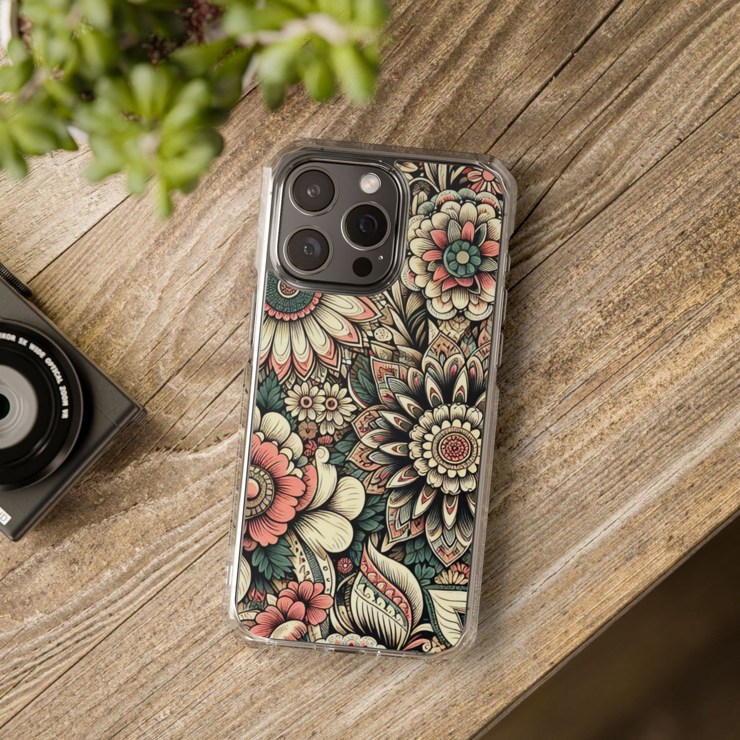 Boho Floral Magnetic Clear Impact Case for iPhone 16 15 14