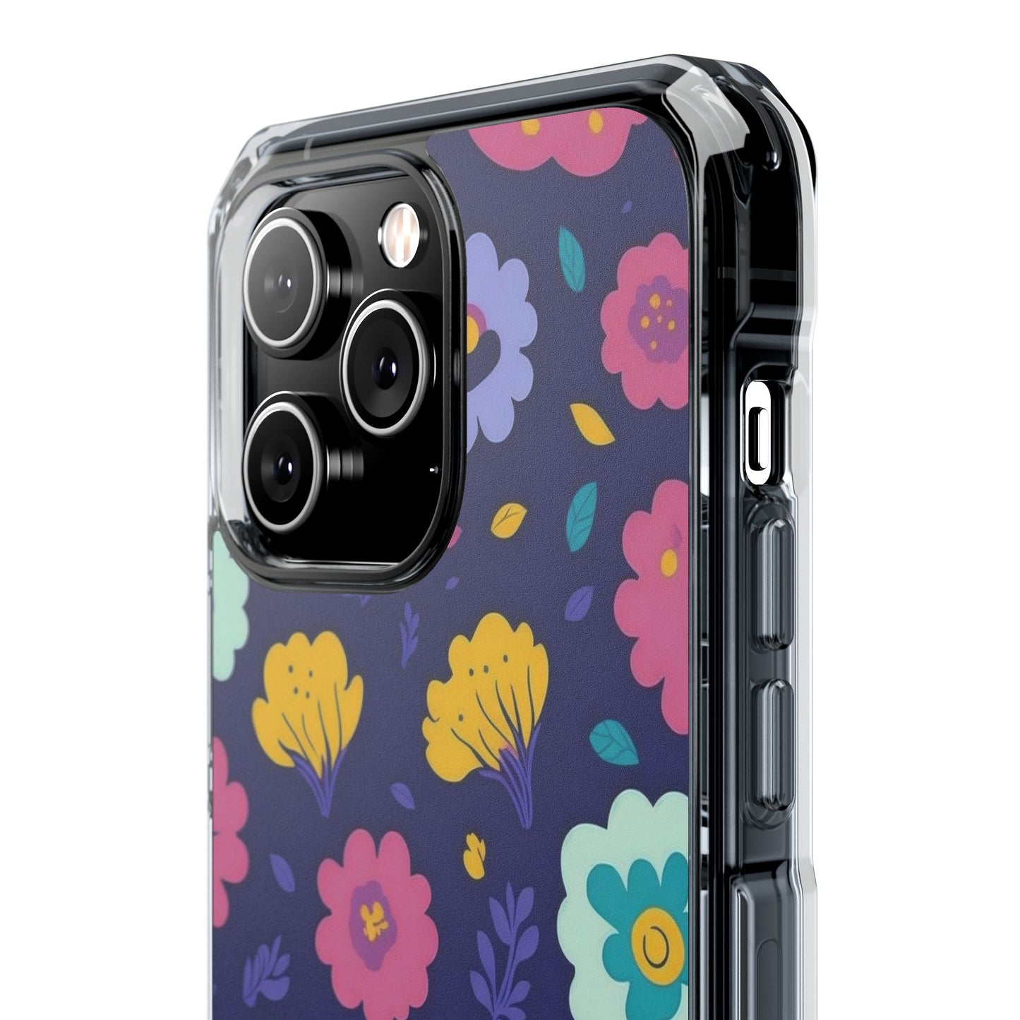 Purple Floral Magnetic Clear Impact Case for iPhone 16 15 14