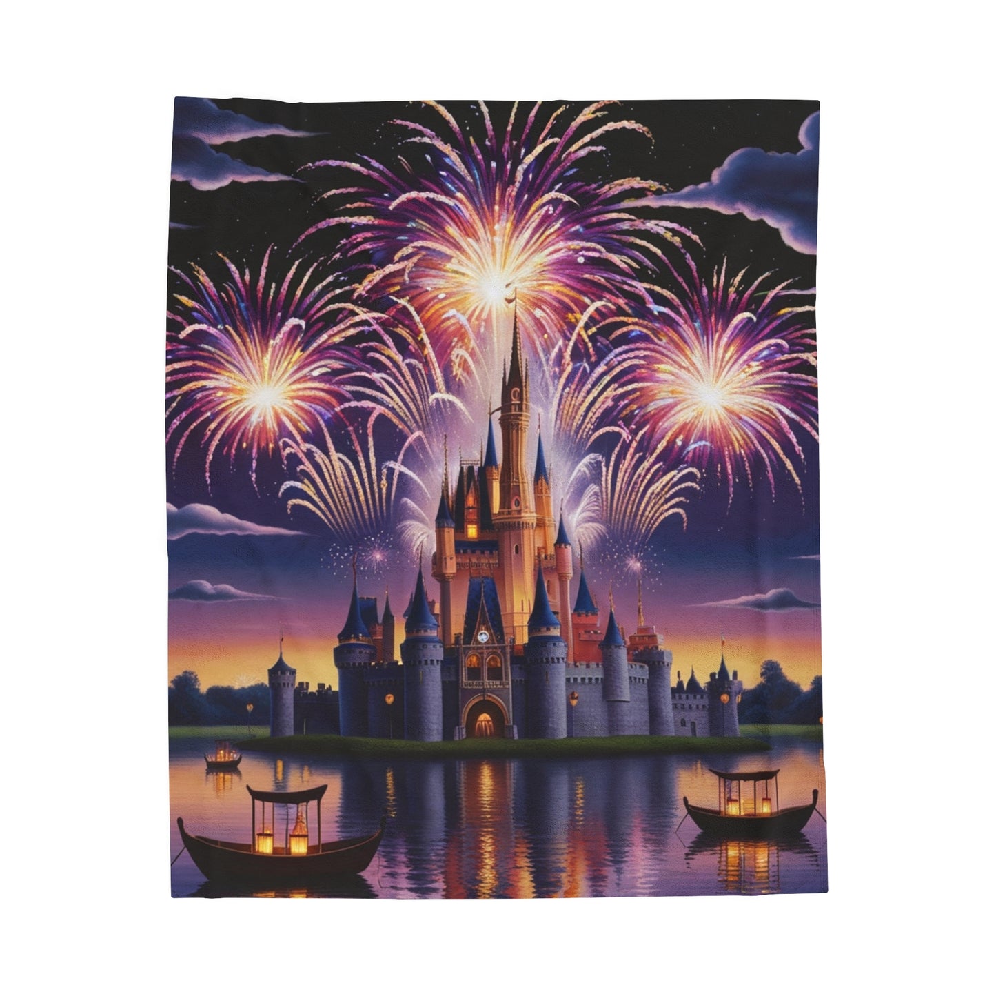 Velveteen Blanket - Castle and Fireworks Design
