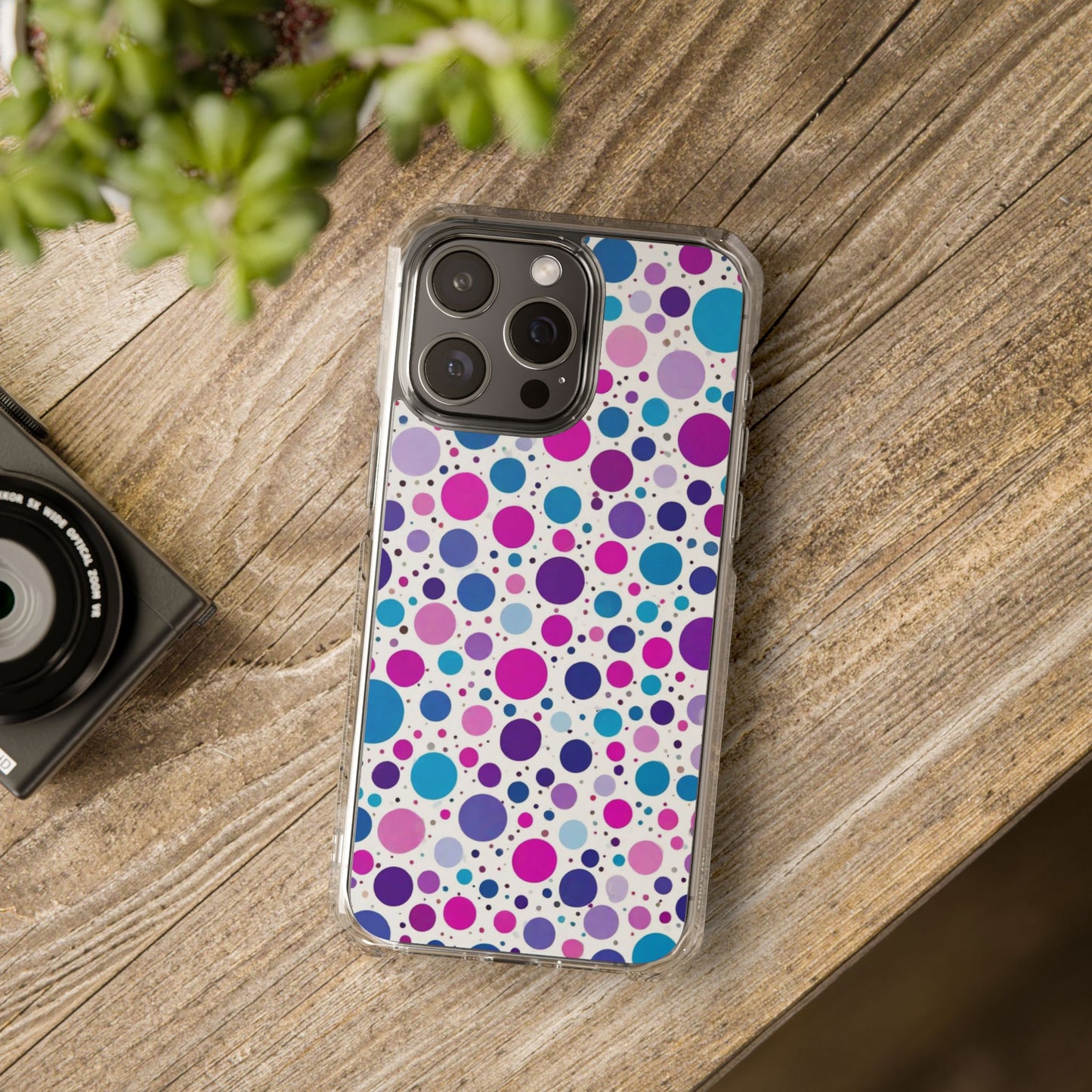 Polka Dot Design Magnetic Clear Impact Case for iPhone 16 15 14
