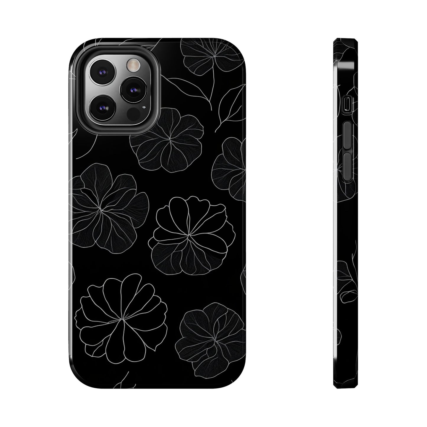 Black Floral Tough Phone Case