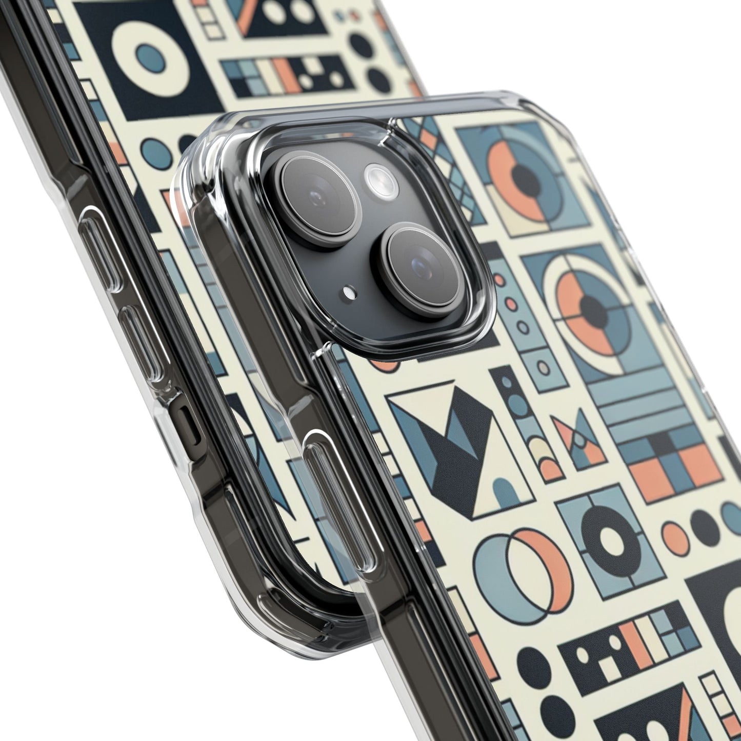 Geometric Print Magnetic Clear Impact Case for iPhone 16 15 14