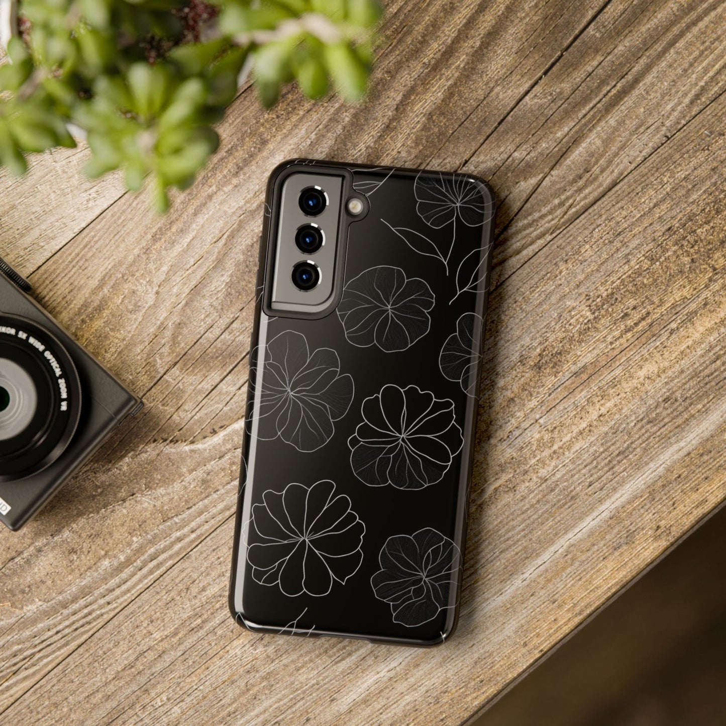 Black Floral Tough Phone Case
