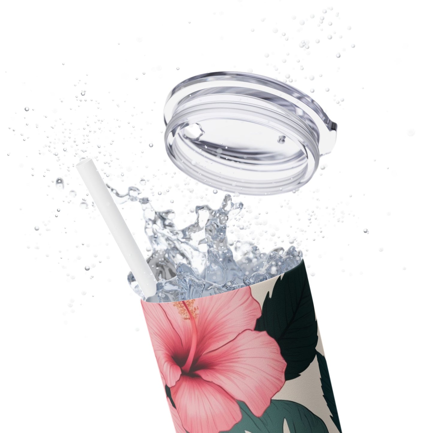 Tropical Hibiscus Skinny Tumbler with Straw 20oz