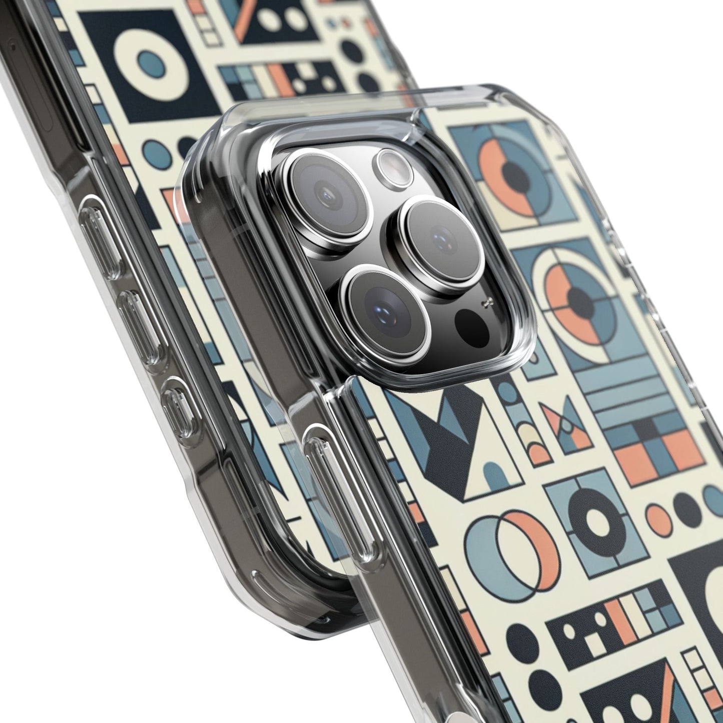 Geometric Print Magnetic Clear Impact Case for iPhone 16 15 14