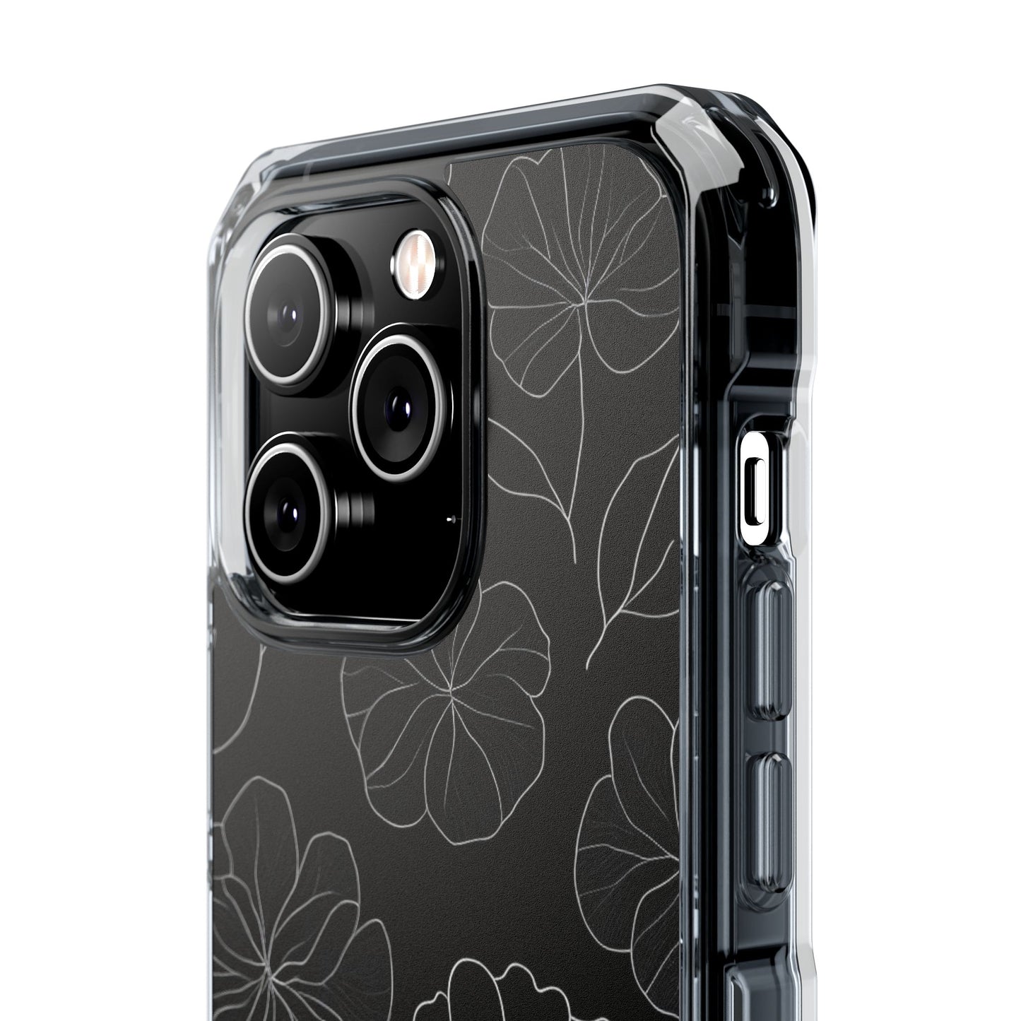 Black Floral Magnetic Clear Impact Case for iPhone 16 15 14