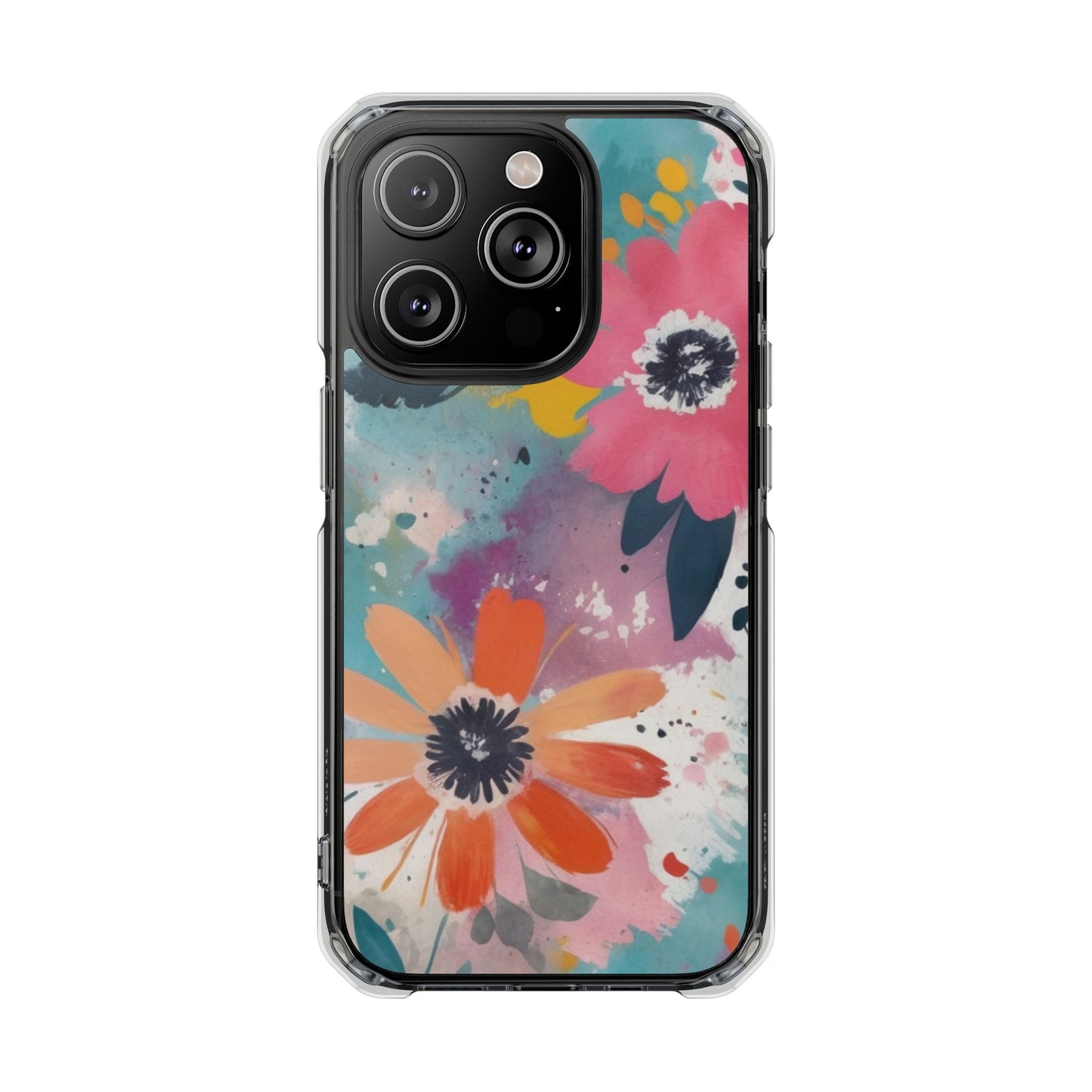 Vibrant Floral Magnetic Clear Impact Case for iPhone 16 15 14
