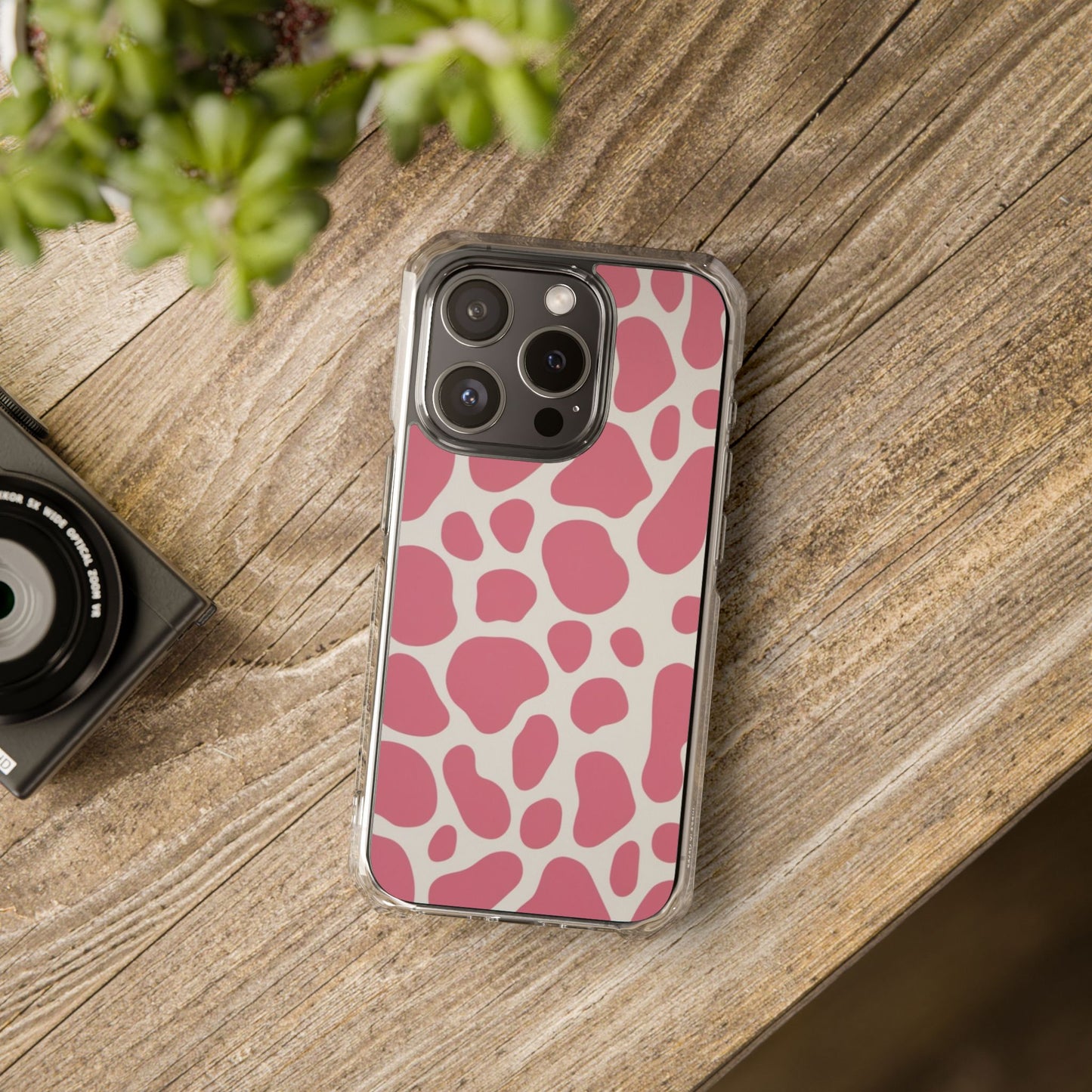 Pink Giraffe Print Magnetic Clear Impact Case for iPhone 16 15 14
