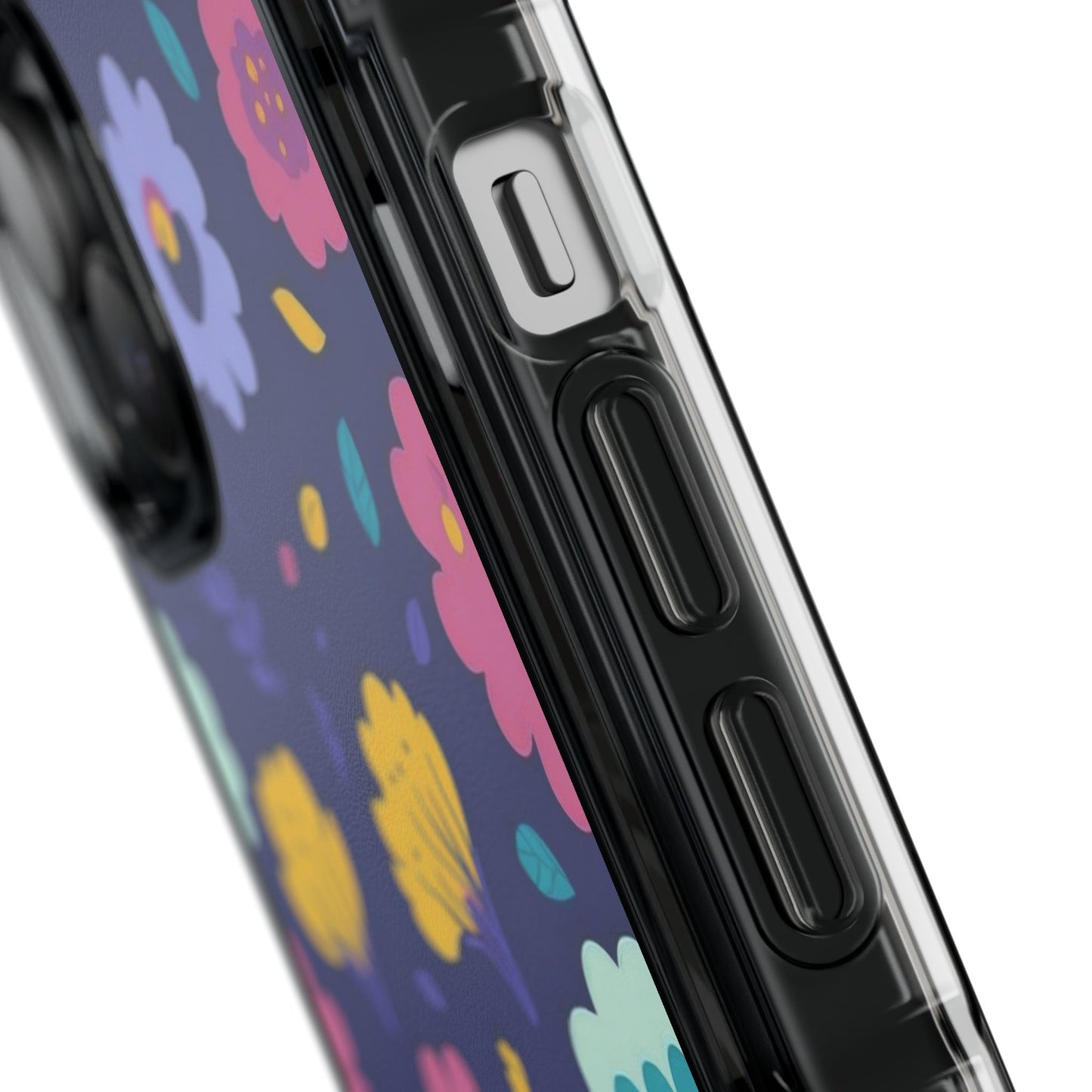 Purple Floral Magnetic Clear Impact Case for iPhone 16 15 14