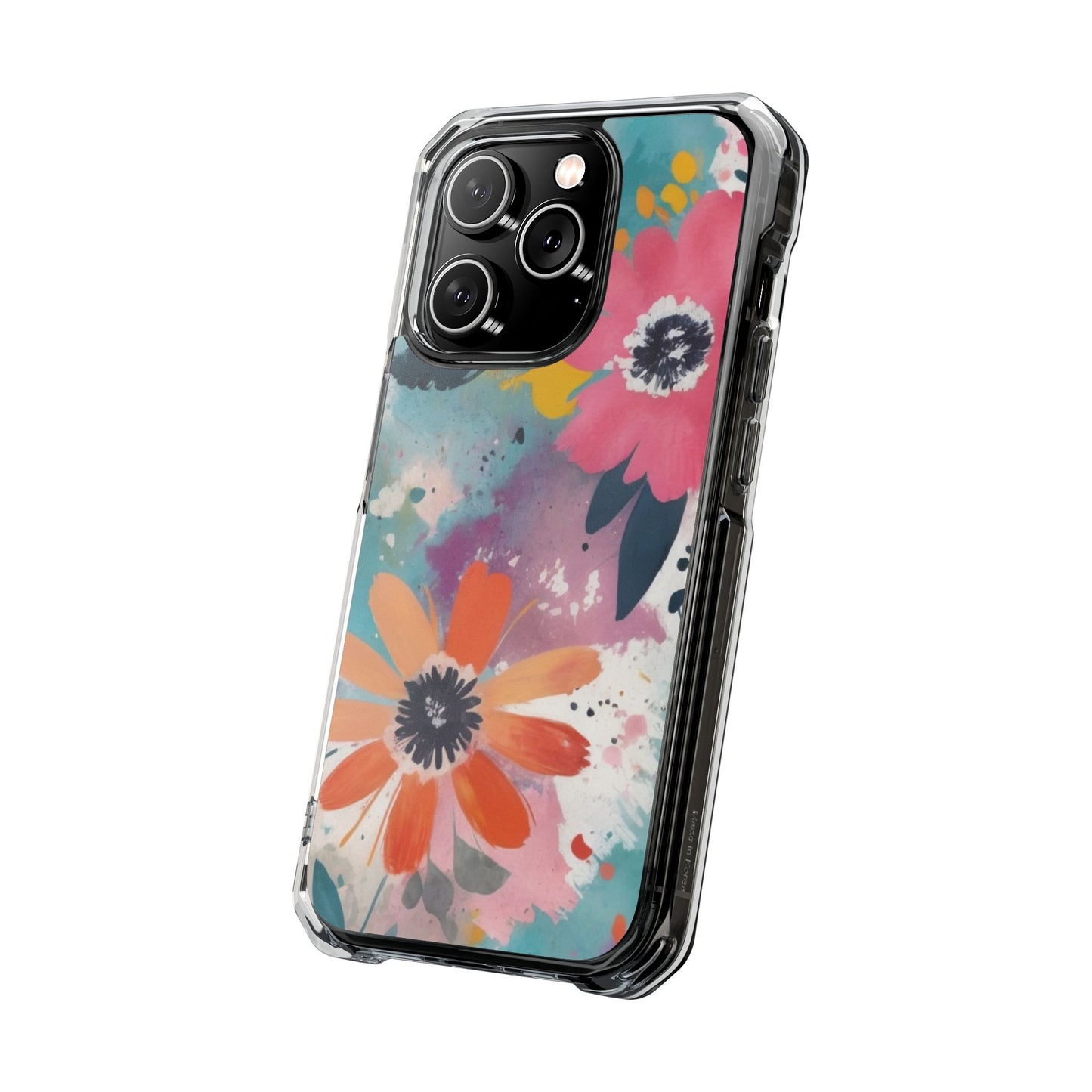 Vibrant Floral Magnetic Clear Impact Case for iPhone 16 15 14