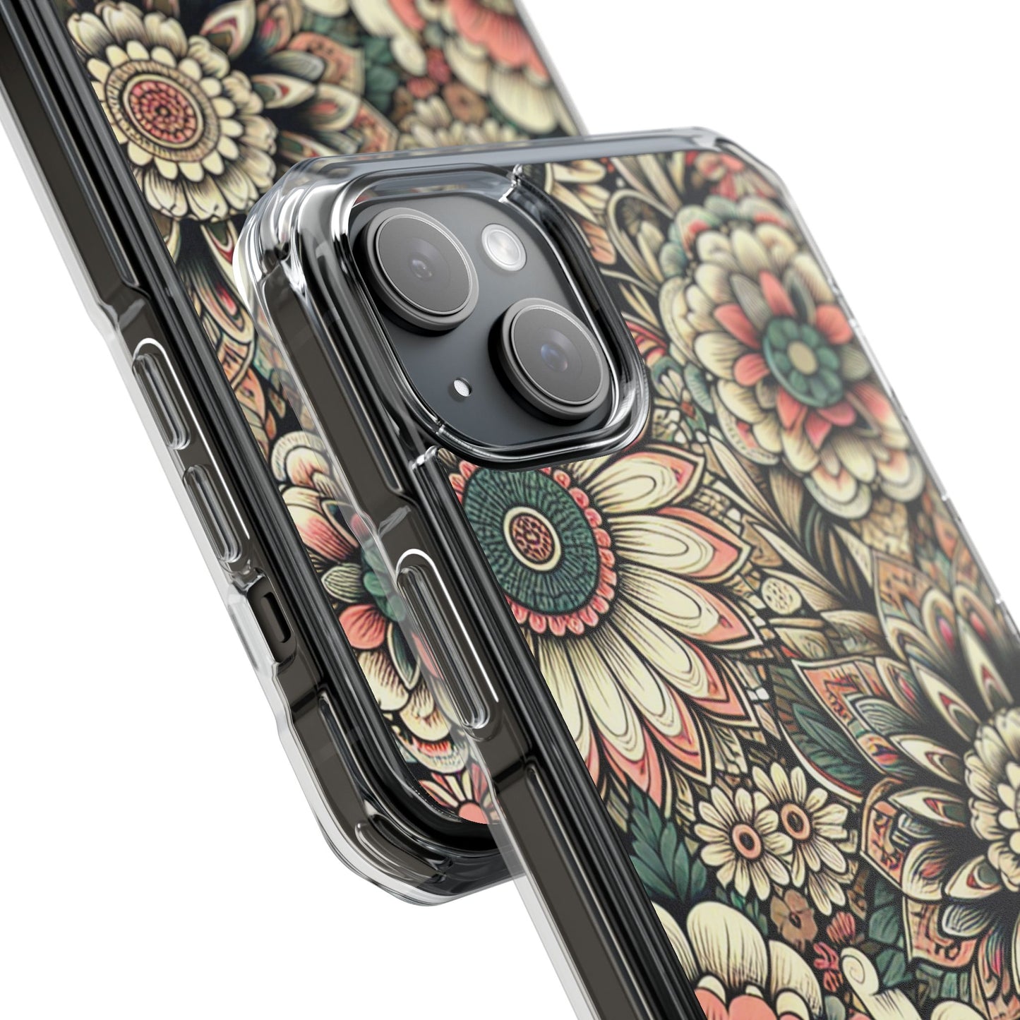 Boho Floral Magnetic Clear Impact Case for iPhone 16 15 14