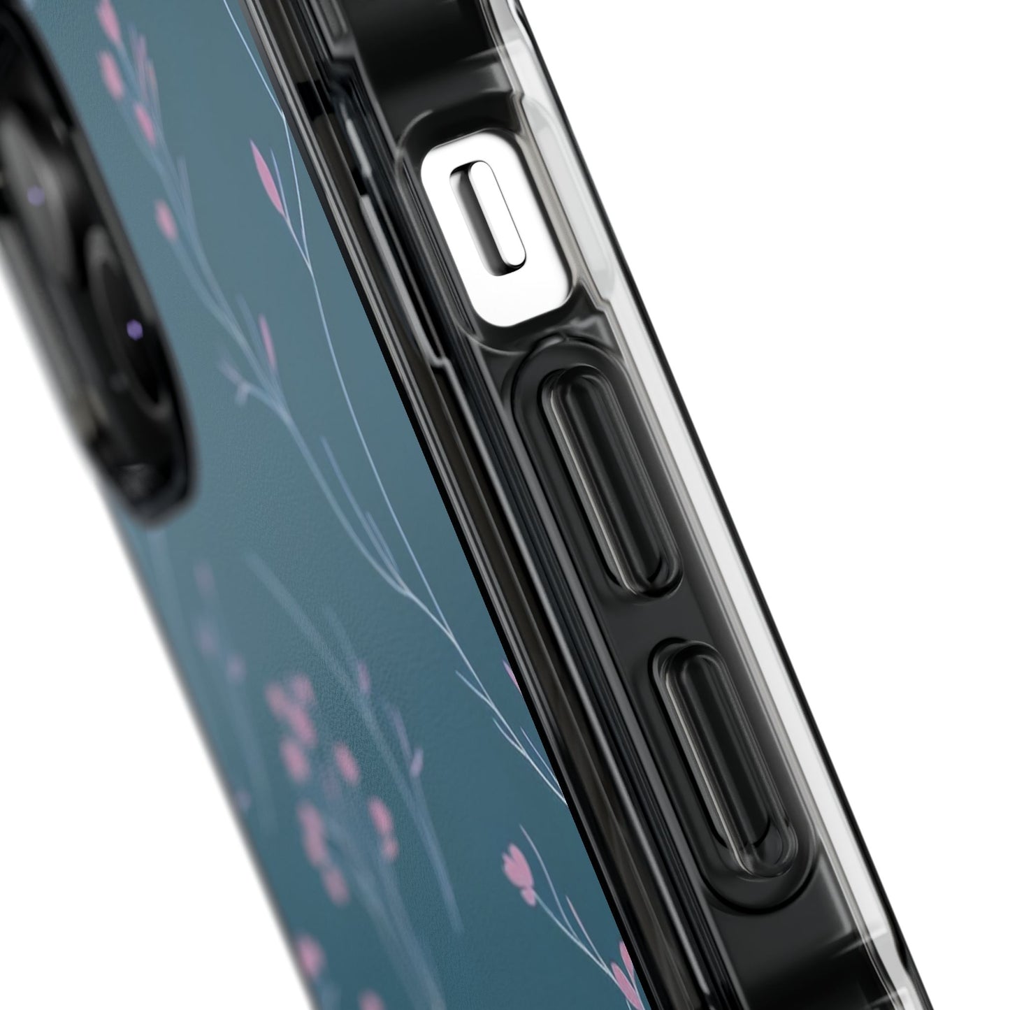 Teal Floral Magnetic Clear Impact Case for iPhone 16 15 14