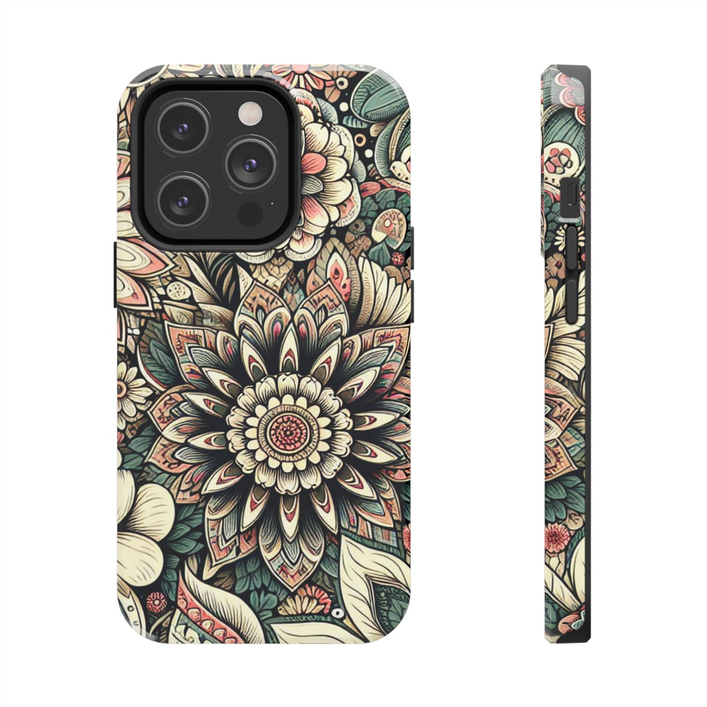 Boho Floral Tough Case for iPhone 16 15 14 13 12 11 X 8 7 Samsung Galaxy S24 S23 S22 S21