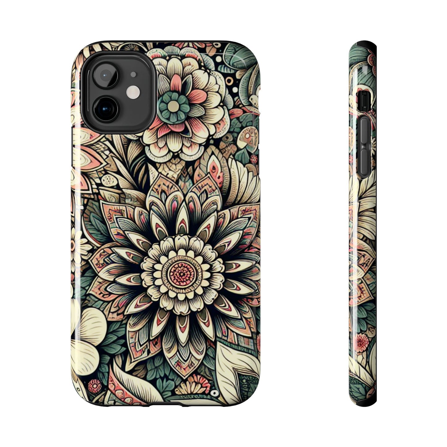 Boho Floral Tough Case for iPhone 16 15 14 13 12 11 X 8 7 Samsung Galaxy S24 S23 S22 S21