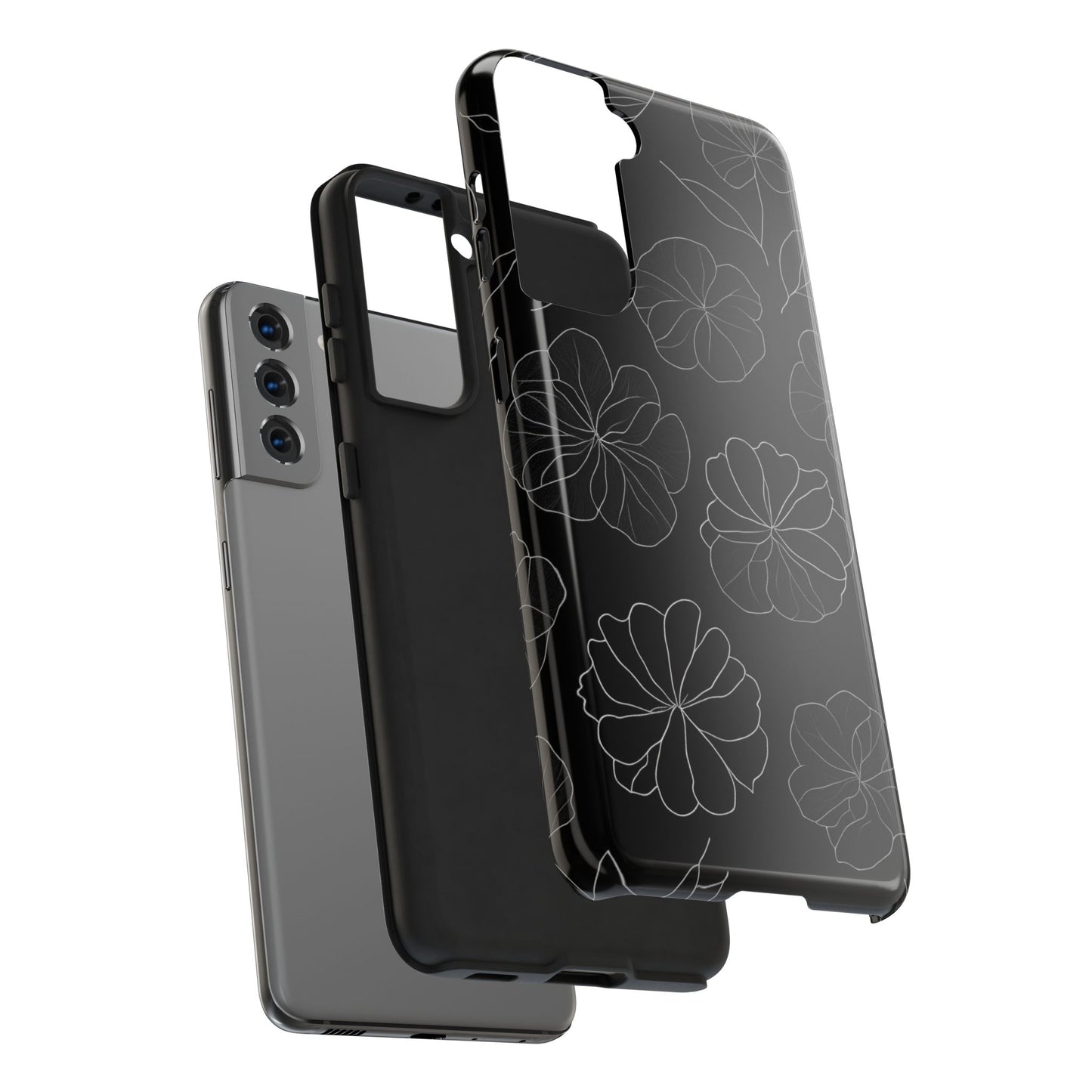 Black Floral Tough Phone Case