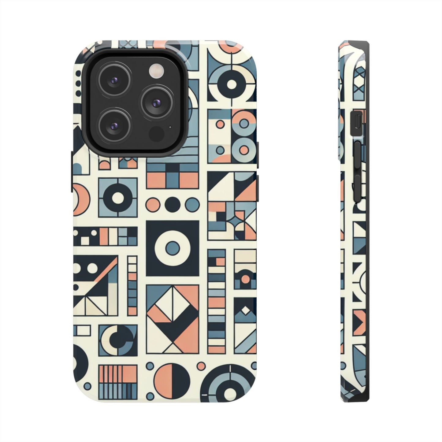 Geometric Print Tough Phone Case for iPhone 16 15 14 13 12 11 X 8 7 Samsung Galaxy S24 S23 S22 S21