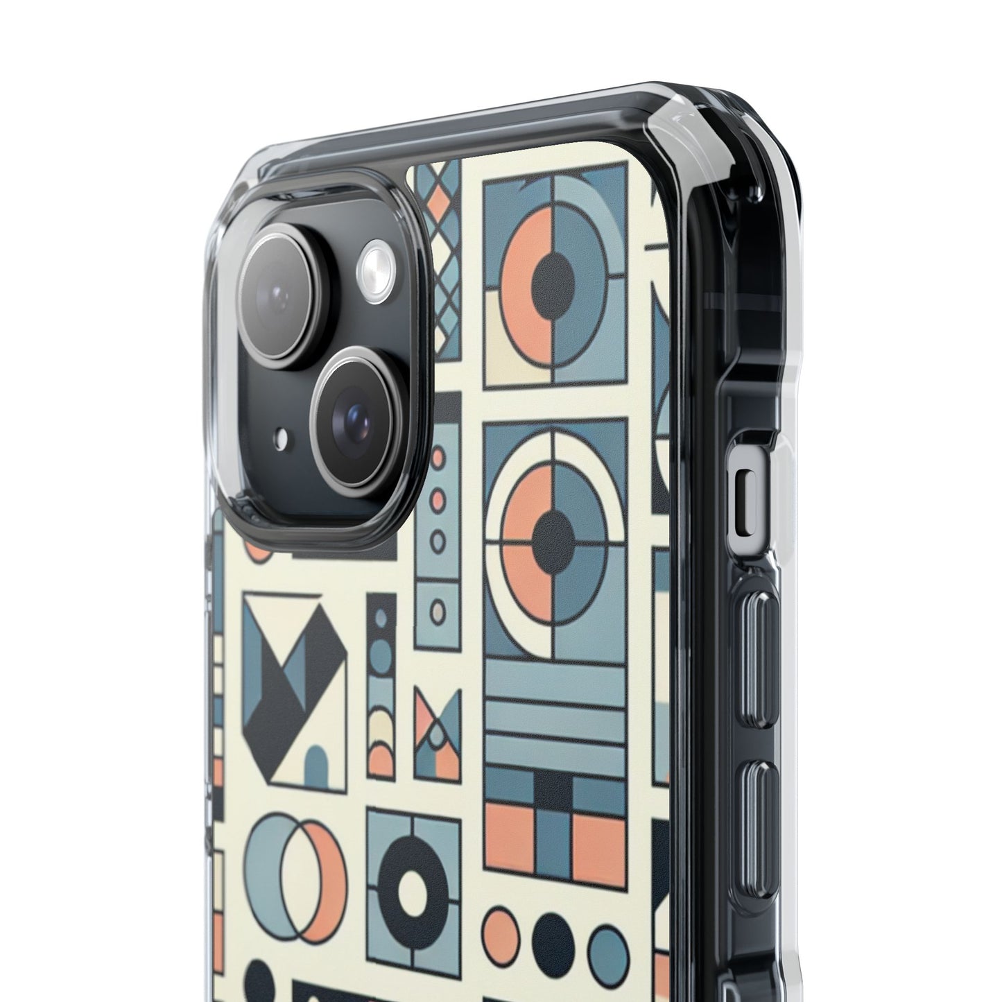 Geometric Print Magnetic Clear Impact Case for iPhone 16 15 14