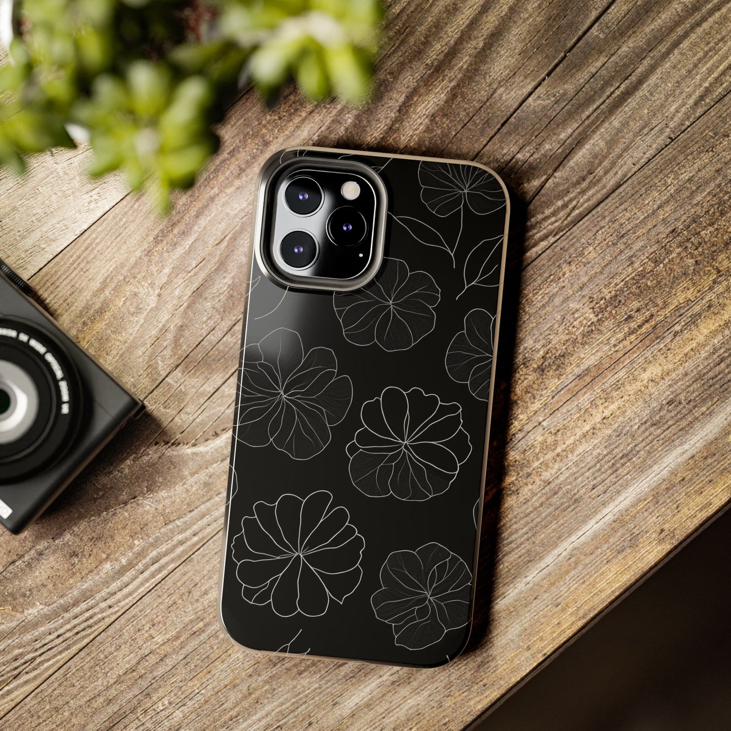 Black Floral Tough Phone Case