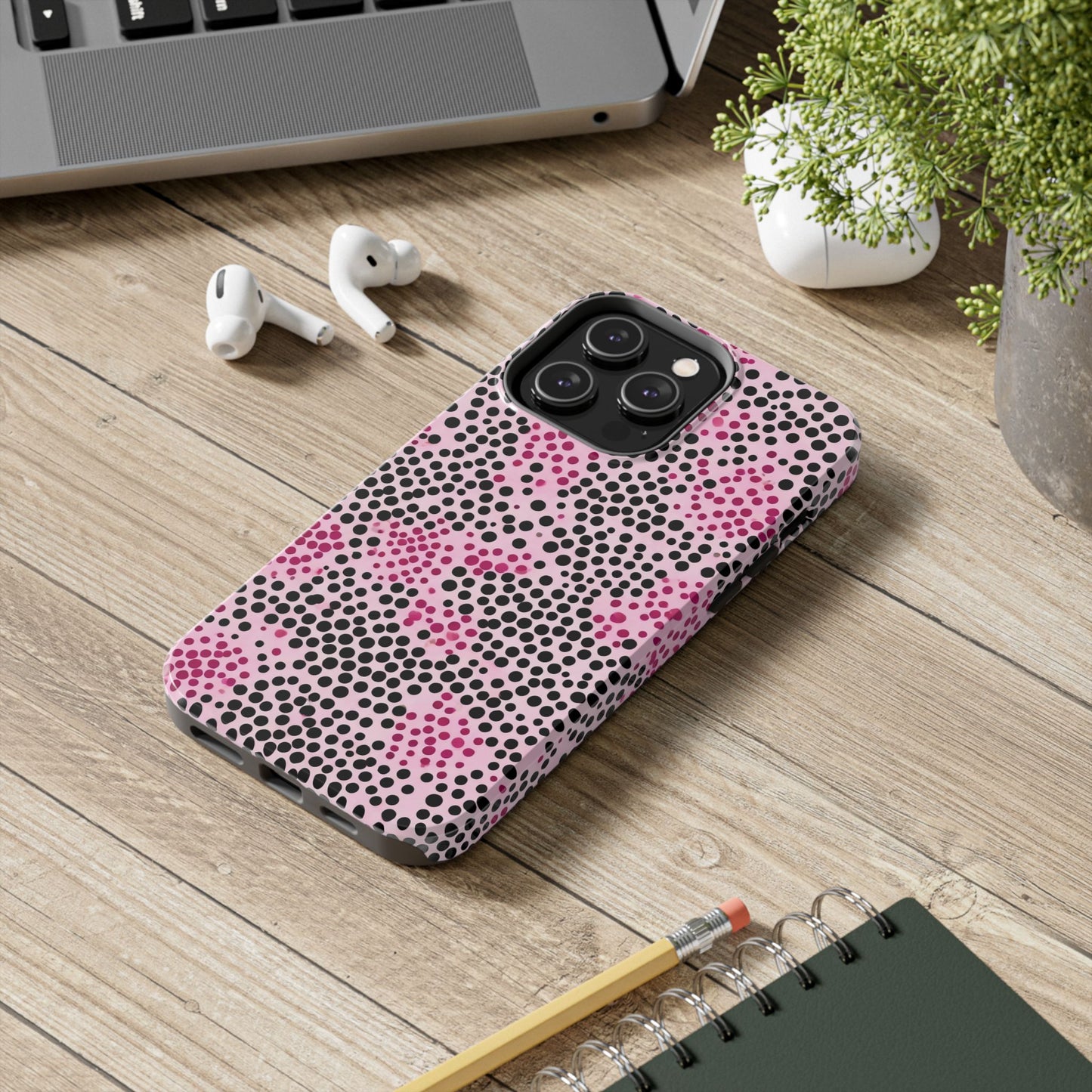 Pink and Black Dot Design Tough Phone Case