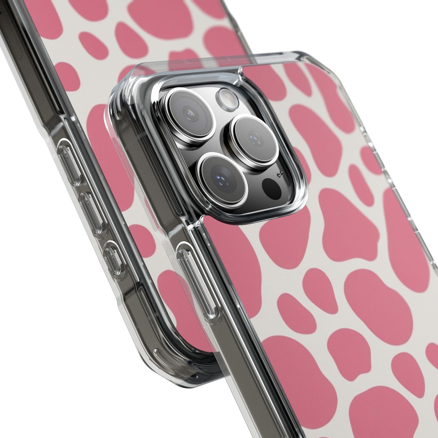 Pink Giraffe Print Magnetic Clear Impact Case for iPhone 16 15 14