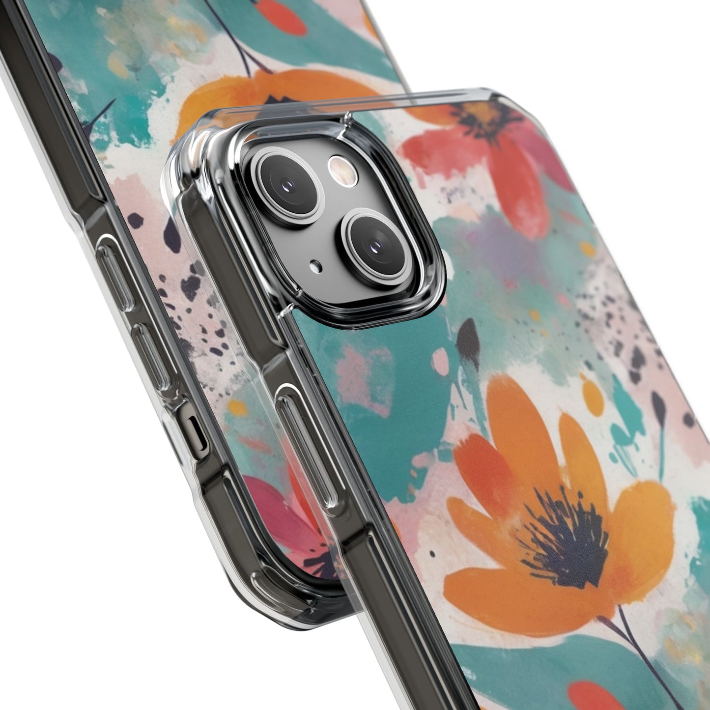 Floral Watercolor Design Magnetic Clear Impact Case for iPhone 16 15 14