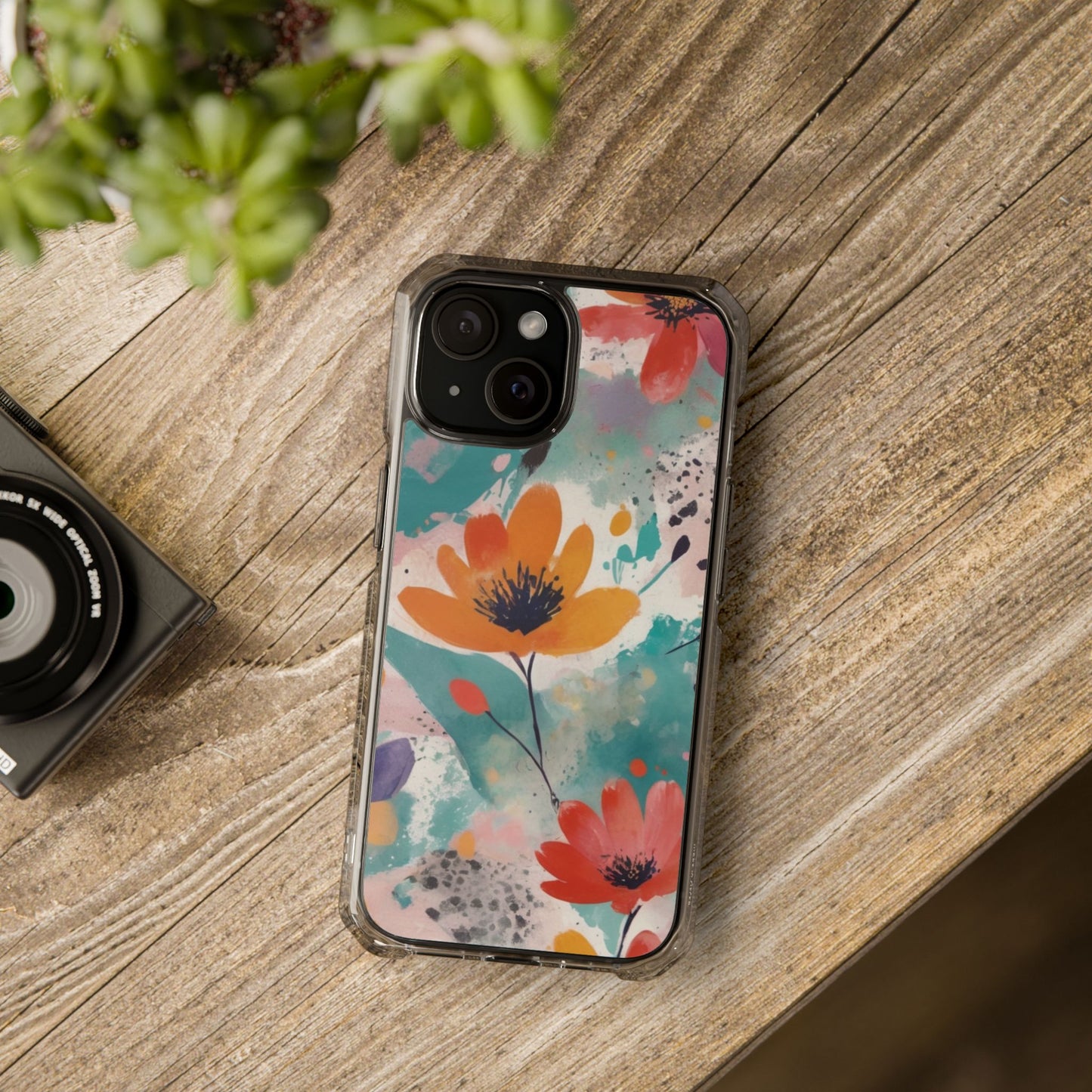 Floral Watercolor Design Magnetic Clear Impact Case for iPhone 16 15 14