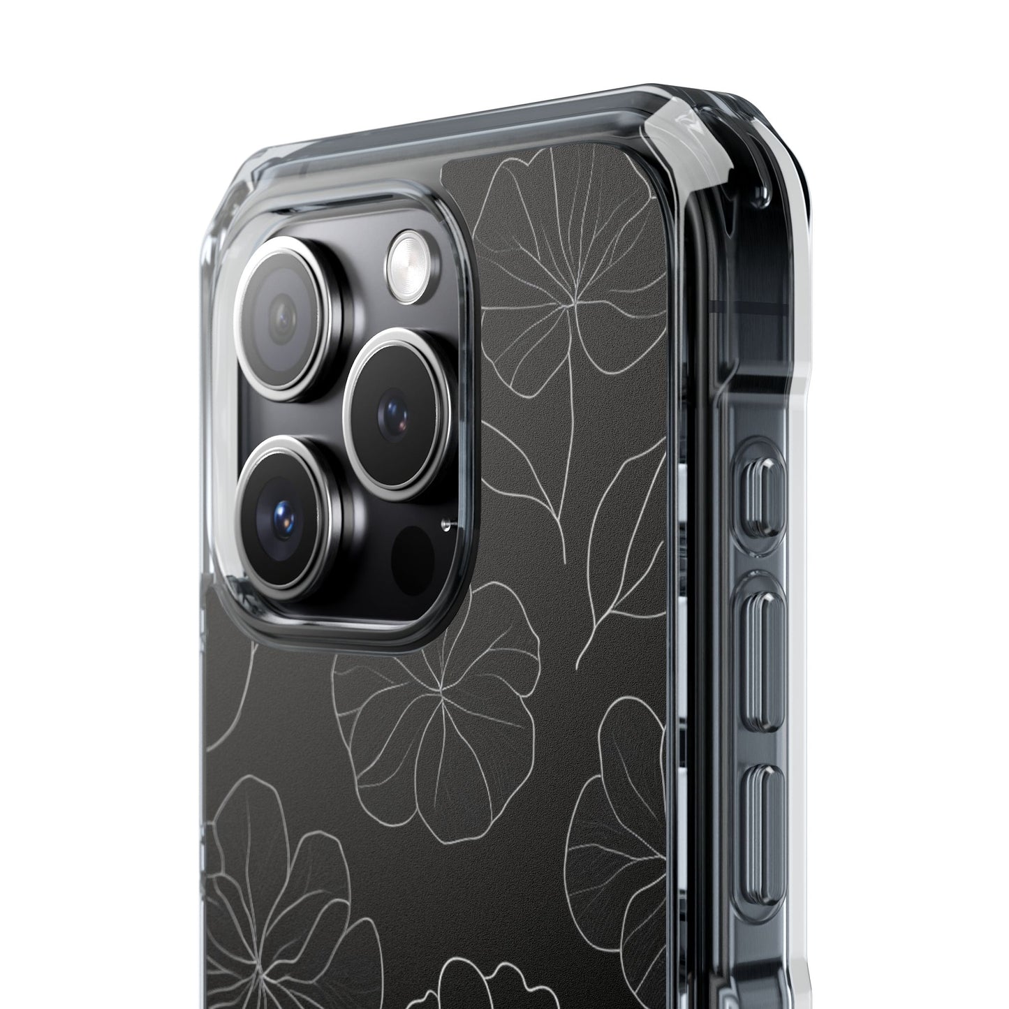 Black Floral Magnetic Clear Impact Case for iPhone 16 15 14