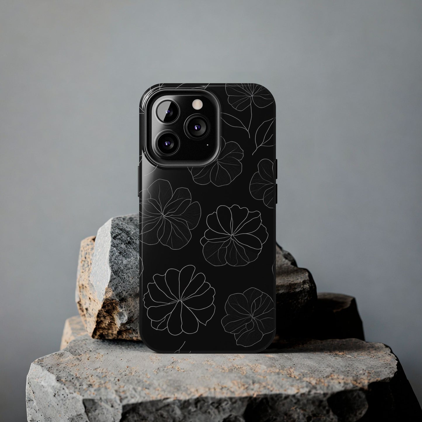 Black Floral Tough Phone Case