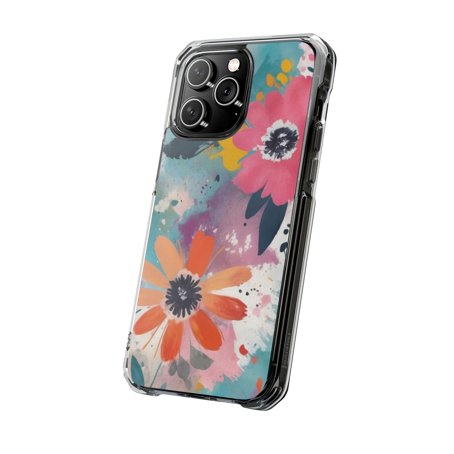 Vibrant Floral Magnetic Clear Impact Case for iPhone 16 15 14