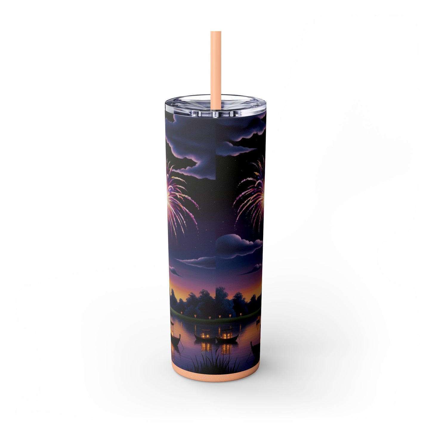 Night Sky Castle and Fireworks Skinny Tumbler, 20oz