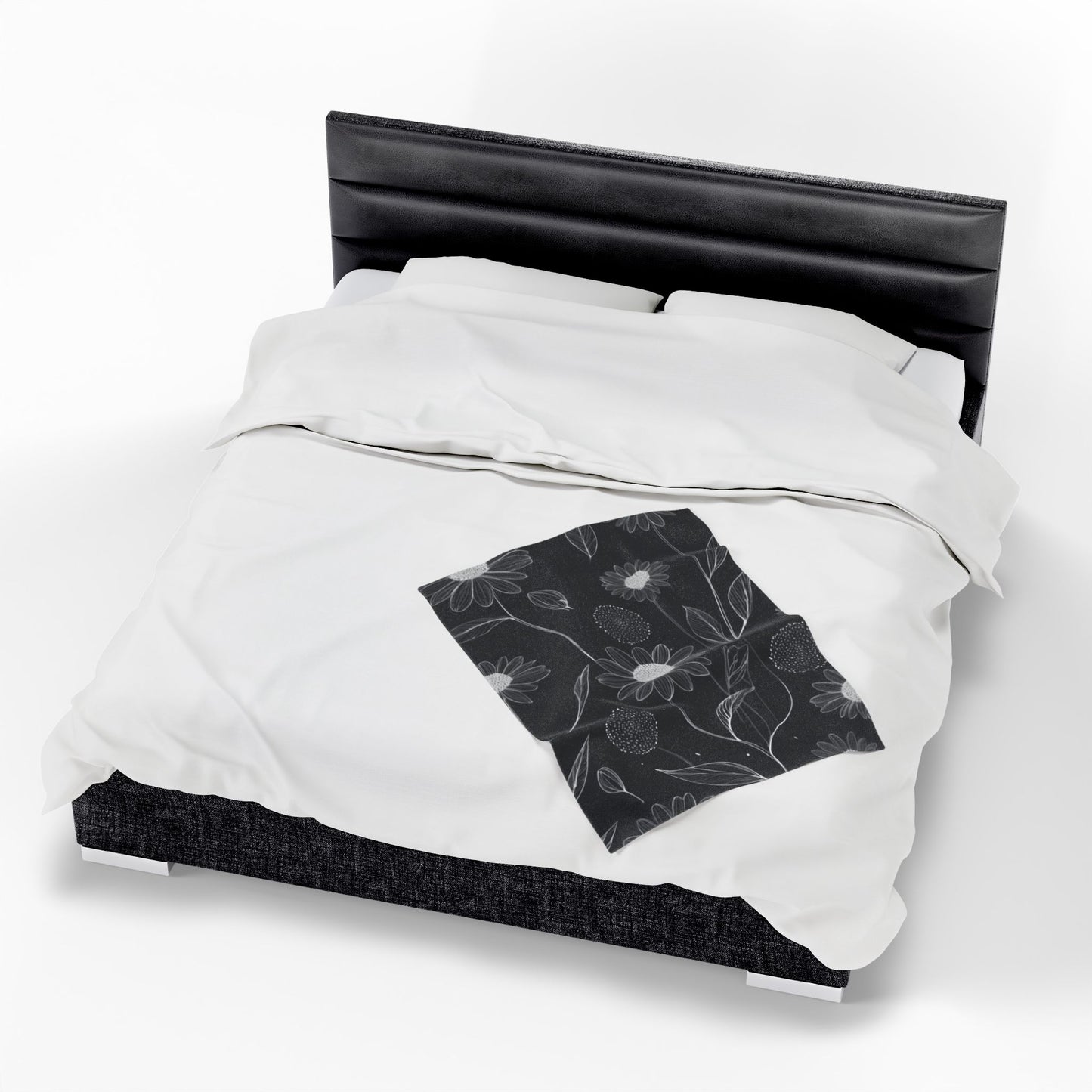 Black and White Floral Velveteen Plush Blanket