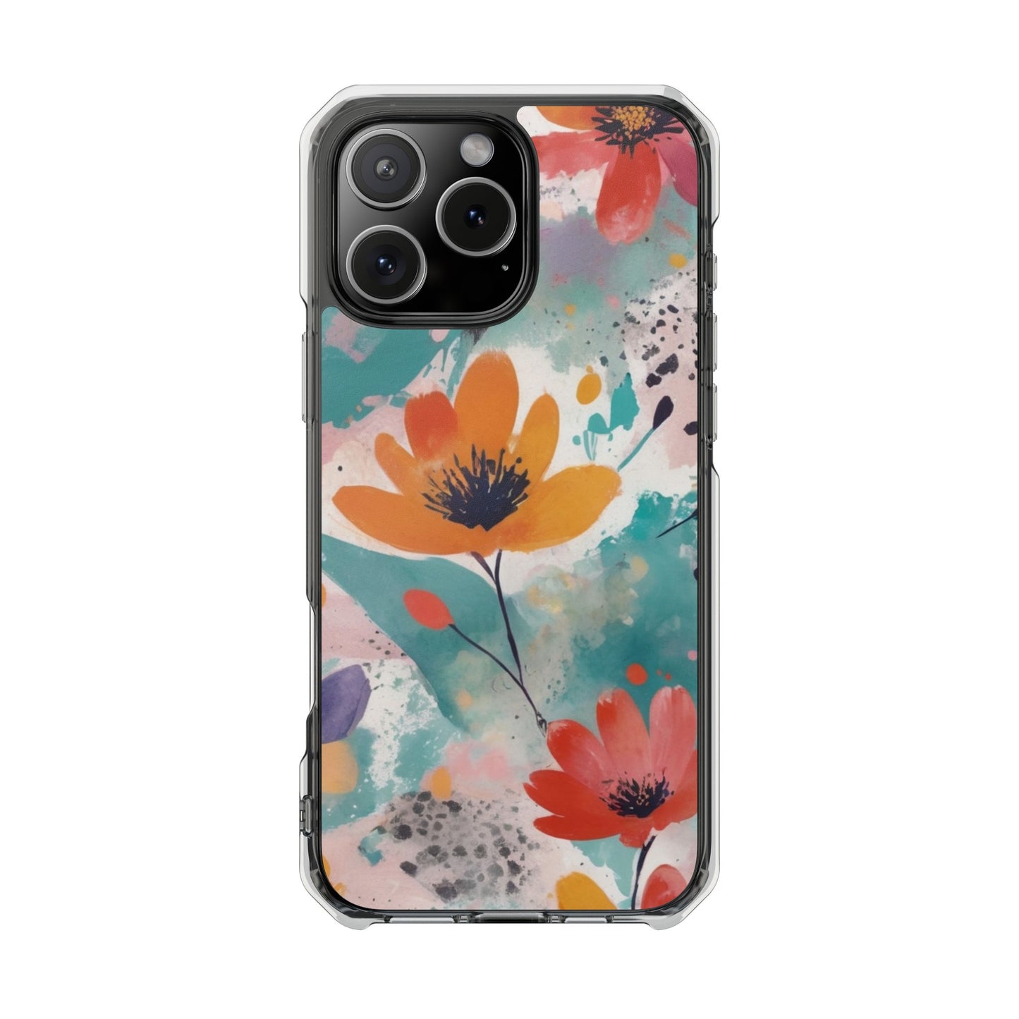 Floral Watercolor Design Magnetic Clear Impact Case for iPhone 16 15 14