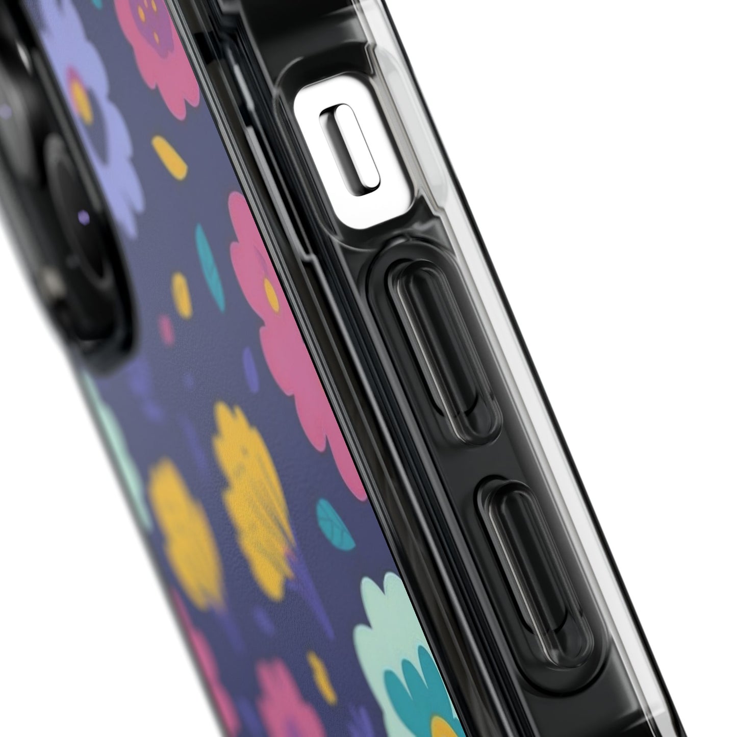 Purple Floral Magnetic Clear Impact Case for iPhone 16 15 14