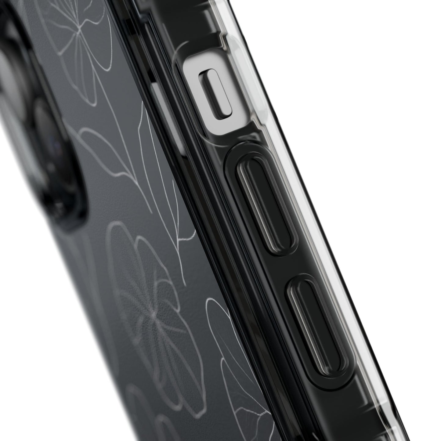 Black Floral Magnetic Clear Impact Case for iPhone 16 15 14