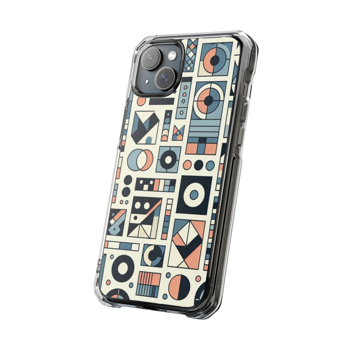 Geometric Print Magnetic Clear Impact Case for iPhone 16 15 14