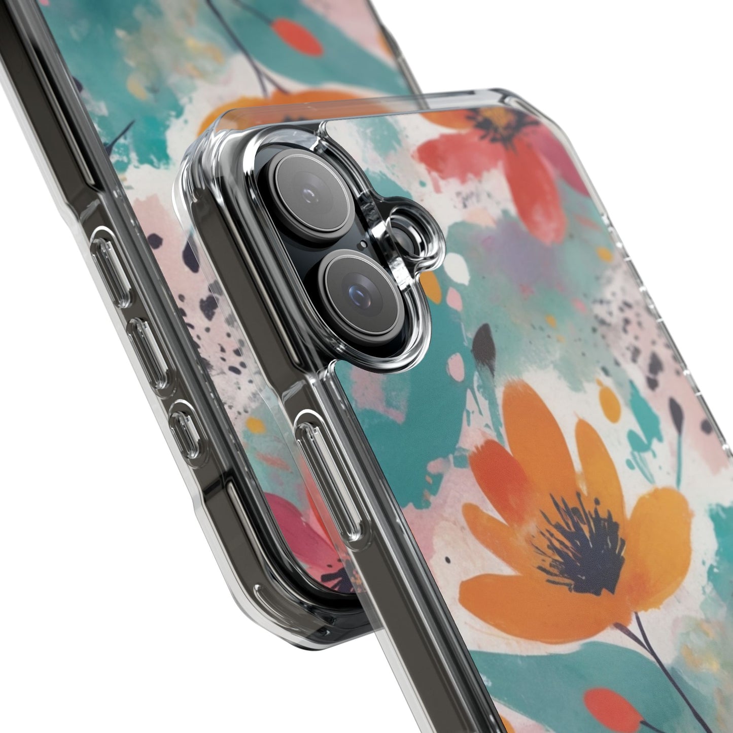 Floral Watercolor Design Magnetic Clear Impact Case for iPhone 16 15 14