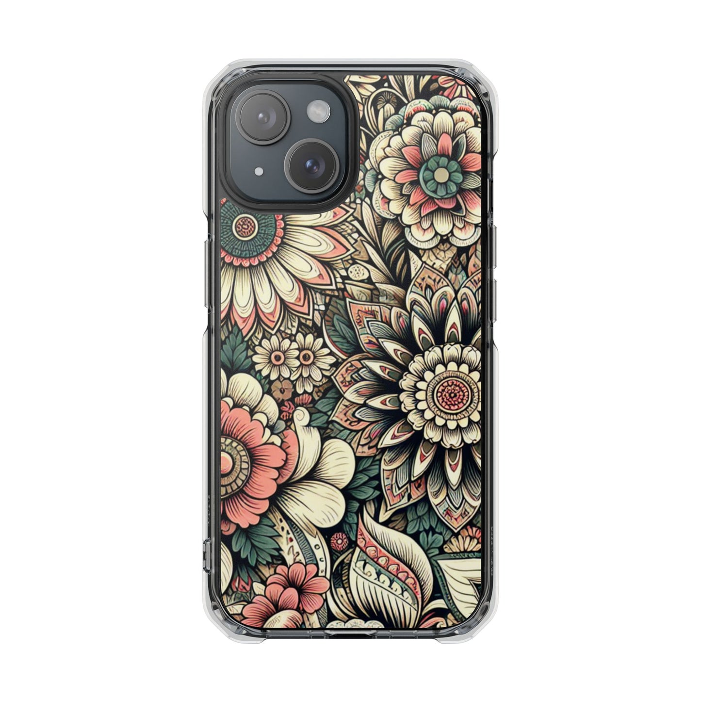 Boho Floral Magnetic Clear Impact Case for iPhone 16 15 14