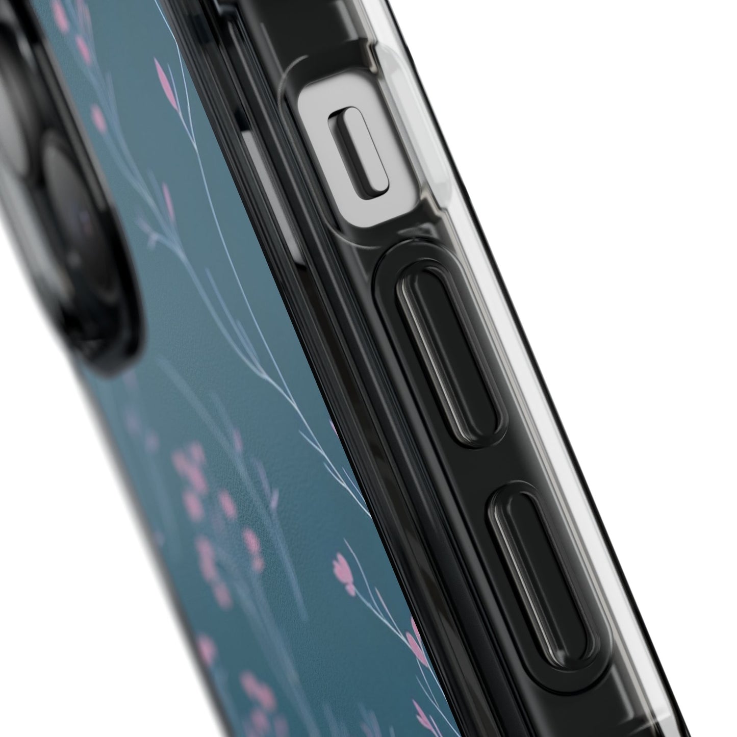 Teal Floral Magnetic Clear Impact Case for iPhone 16 15 14