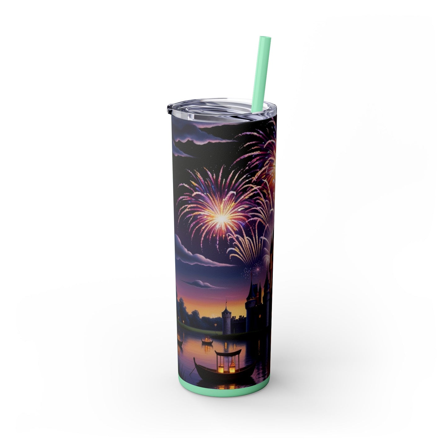 Night Sky Castle and Fireworks Skinny Tumbler, 20oz