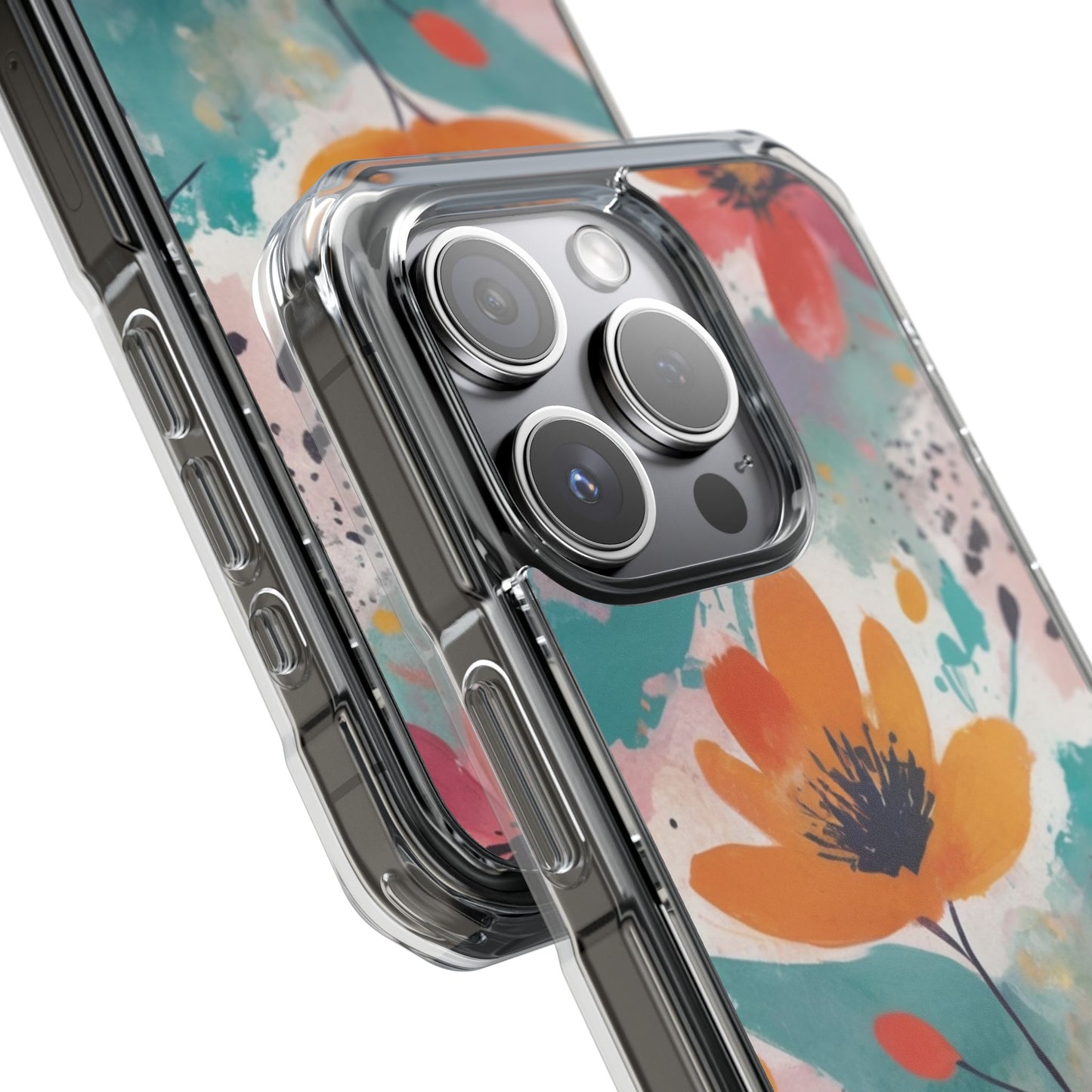 Floral Watercolor Design Magnetic Clear Impact Case for iPhone 16 15 14