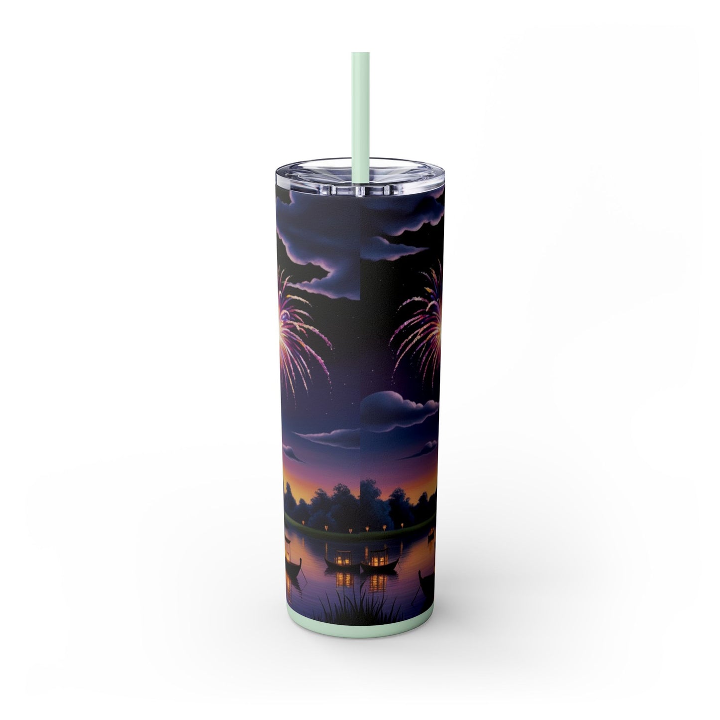 Night Sky Castle and Fireworks Skinny Tumbler, 20oz