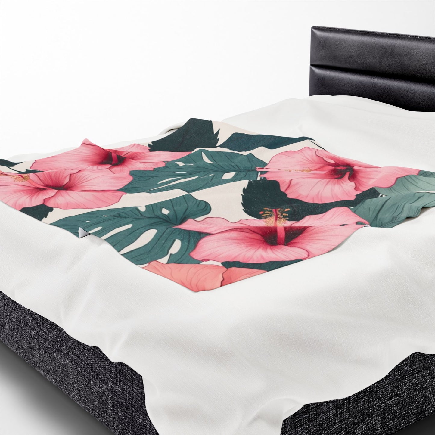 Tropical Hibiscus Velveteen Plush Blanket