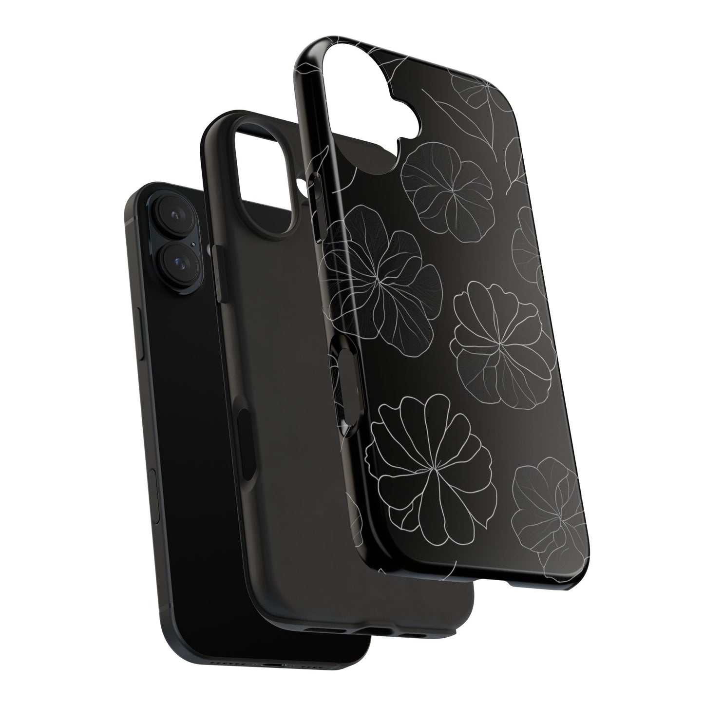 Black Floral Tough Phone Case