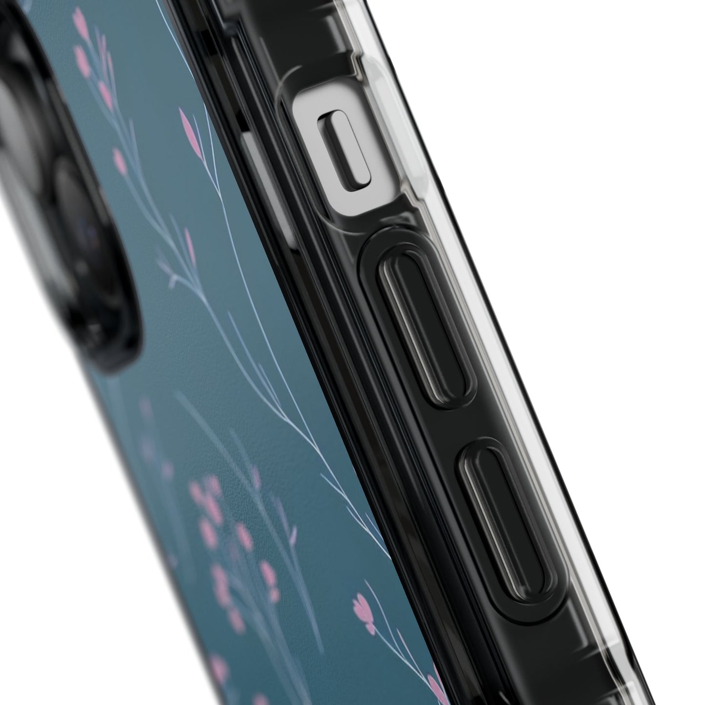 Teal Floral Magnetic Clear Impact Case for iPhone 16 15 14
