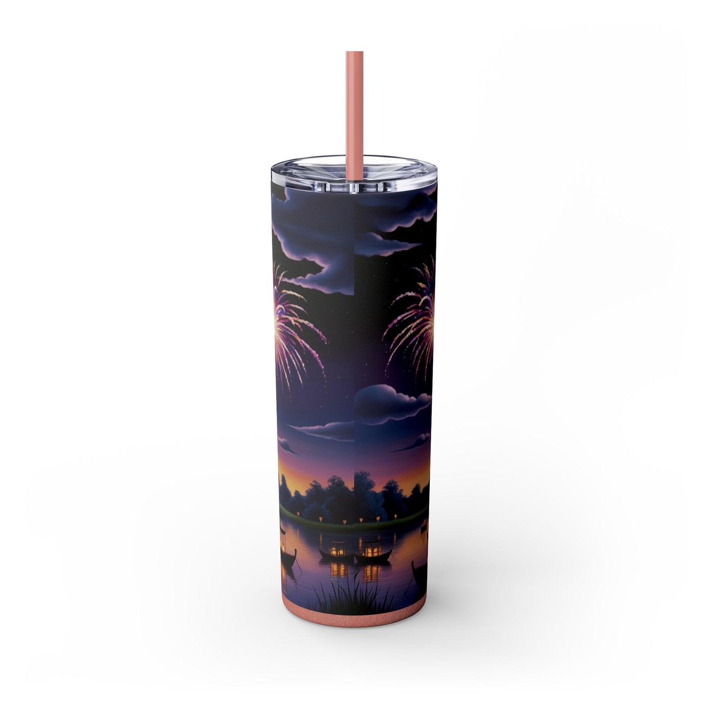 Night Sky Castle and Fireworks Skinny Tumbler, 20oz